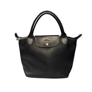 Longchamp Pliage leather handbag  Very good condition  Black, Leather